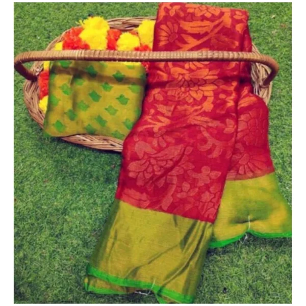 Generic Women's Viscose Rayon Printed Saree With Unstitched Blouse (Pink)