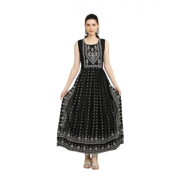 Generic Women's Casual Rayon Sleeveless Kurti (Black)