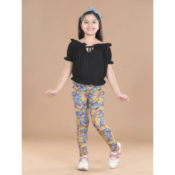 Generic Girl's Cotton Lycra Floral Elasticated Jeggings (Multicolor)