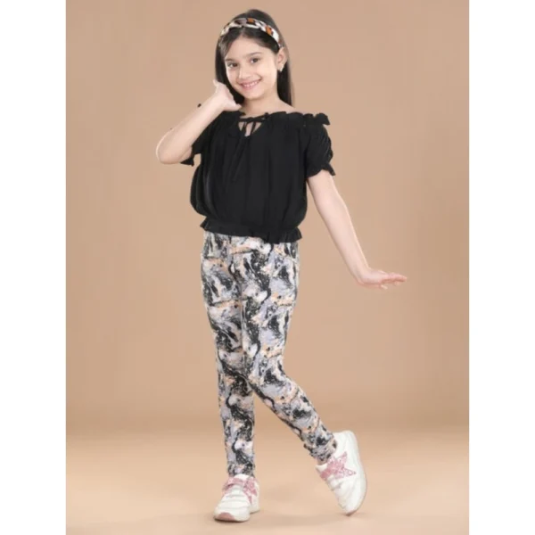 Generic Girl's Cotton Lycra Floral Elasticated Jeggings (Multicolor)