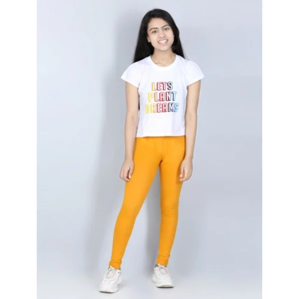 Generic Girl's Cotton Lycra Solid Elasticated Jeggings (Mustard)