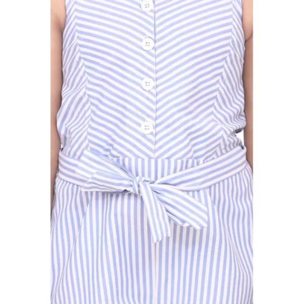 Generic Girl's Polyester Cotton Blend Striped Sleeveless Jumpsuit (Light Blue)