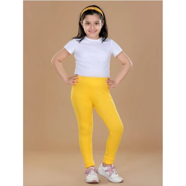 Generic Girl's Cotton Lycra Solid Elasticated Leggings (Yellow)