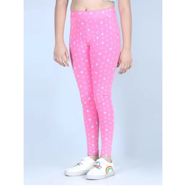 Generic Girl's Cotton Lycra Printed Elasticated Leggings (Pink)