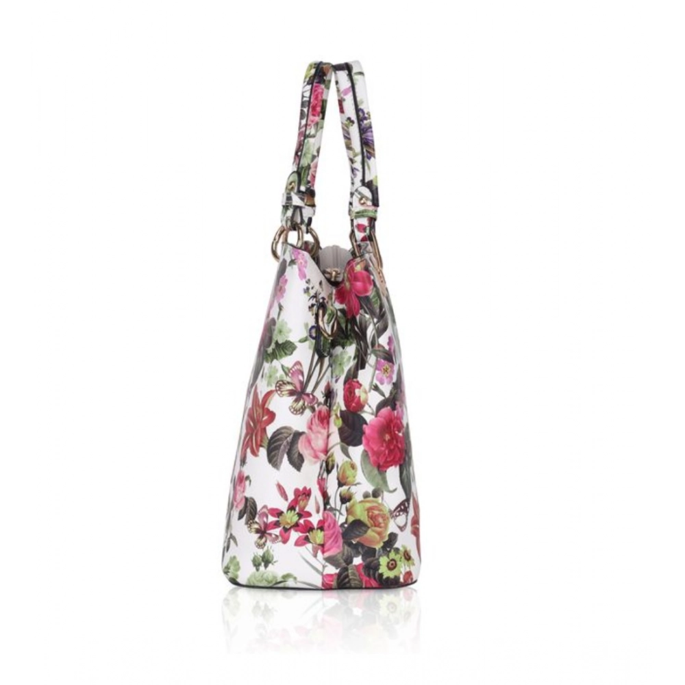 Generic Women's Faux Leather Printed Handheld Bag (White Pink) - Image 3