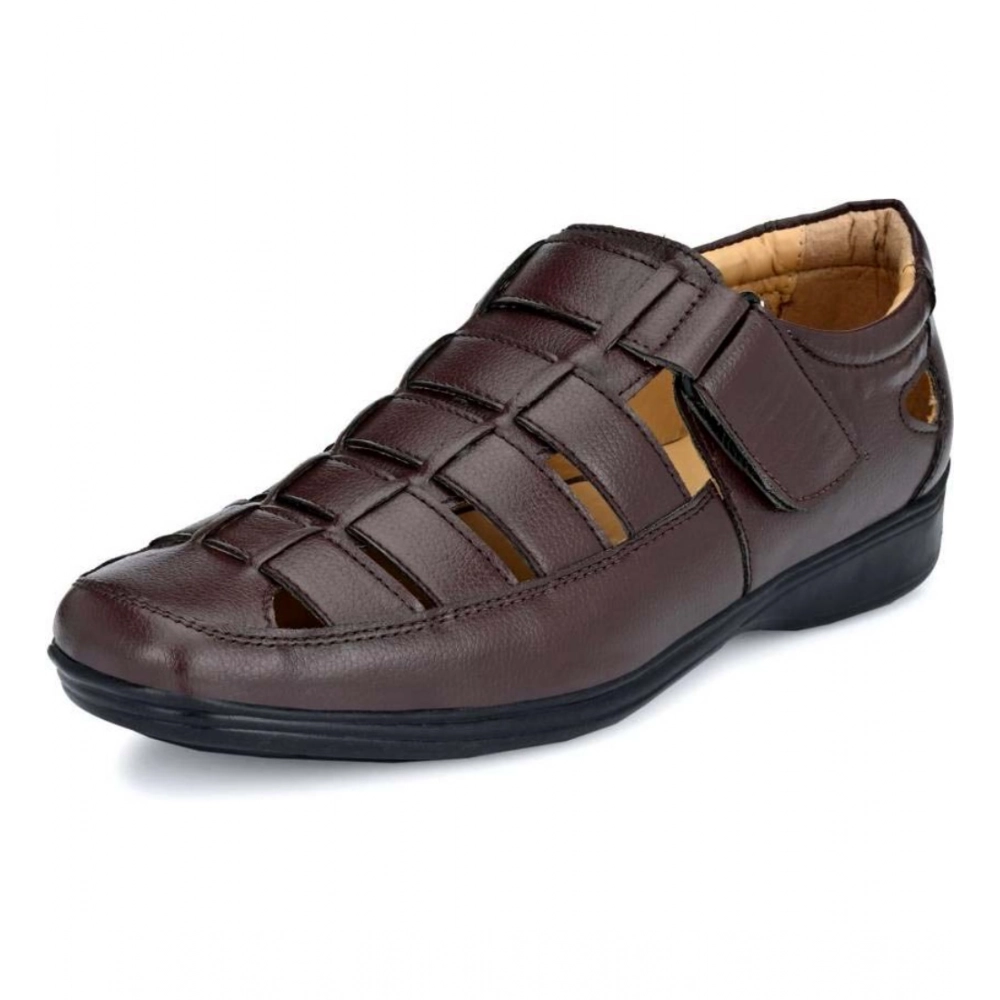 Generic Men's Casual Faux Leather Solid Velcro Sandal (Brown) - Image 5