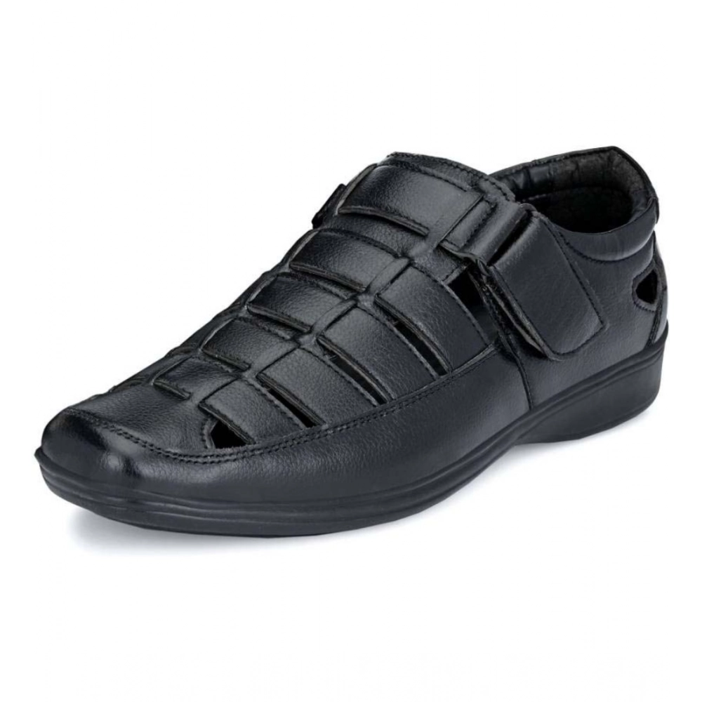 Generic Men's Casual Faux Leather Solid Velcro Sandal (Black) - Image 4