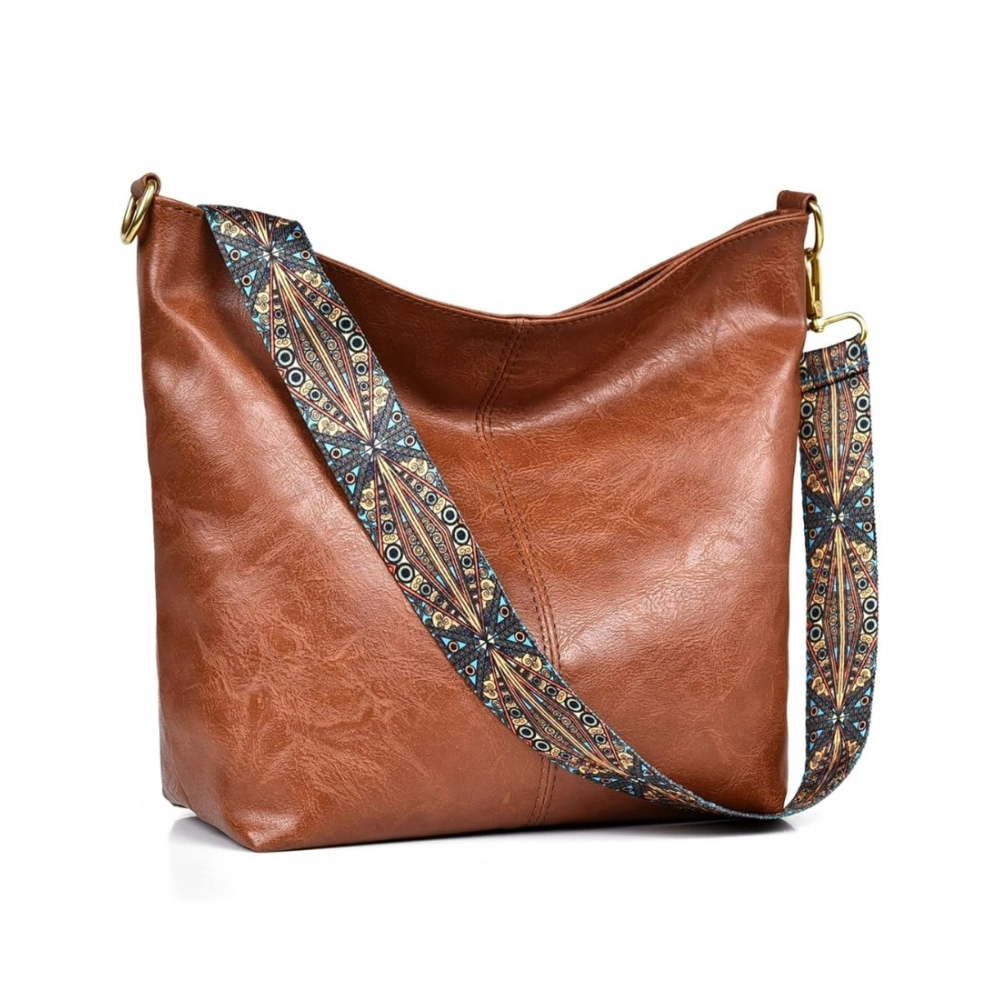 Generic Women's PU Leather Medium Sling bag Zipper Handbag (Brown) - Image 3