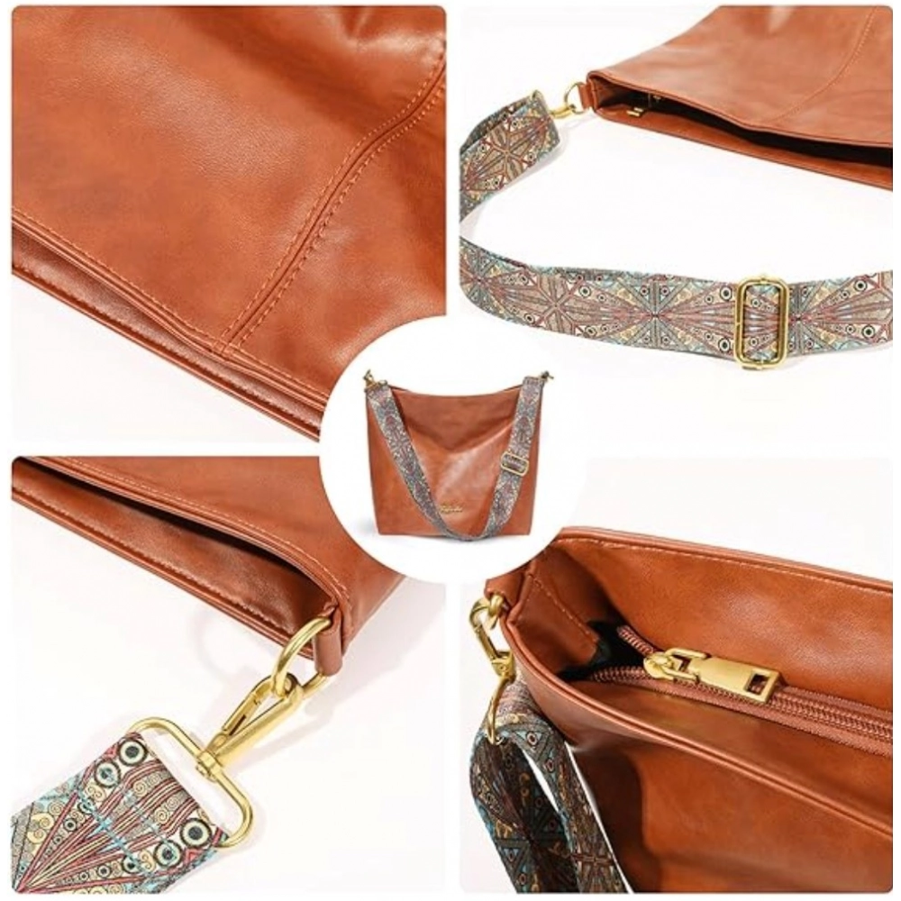 Generic Women's PU Leather Medium Sling bag Zipper Handbag (Brown) - Image 4