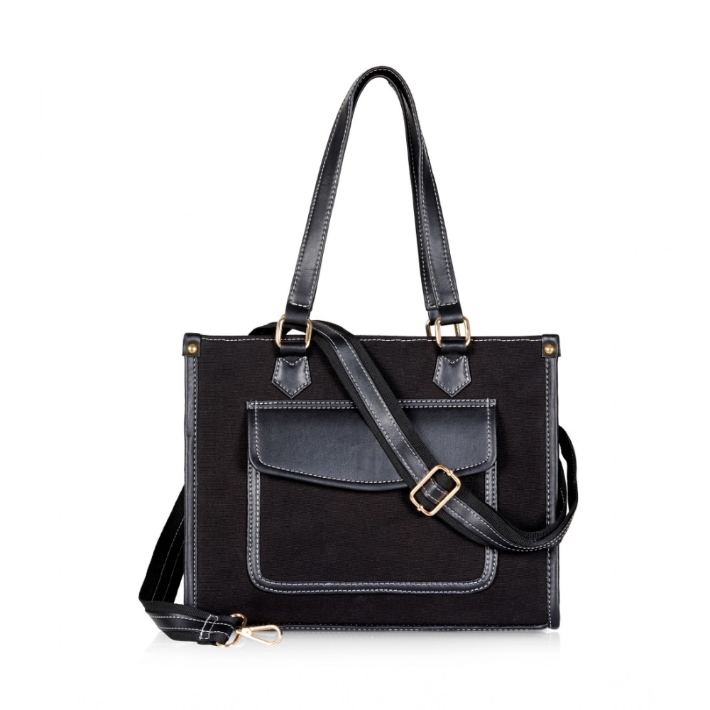Generic Women's Canvas Medium Top handle Satchel Zipper Handbag (Black)