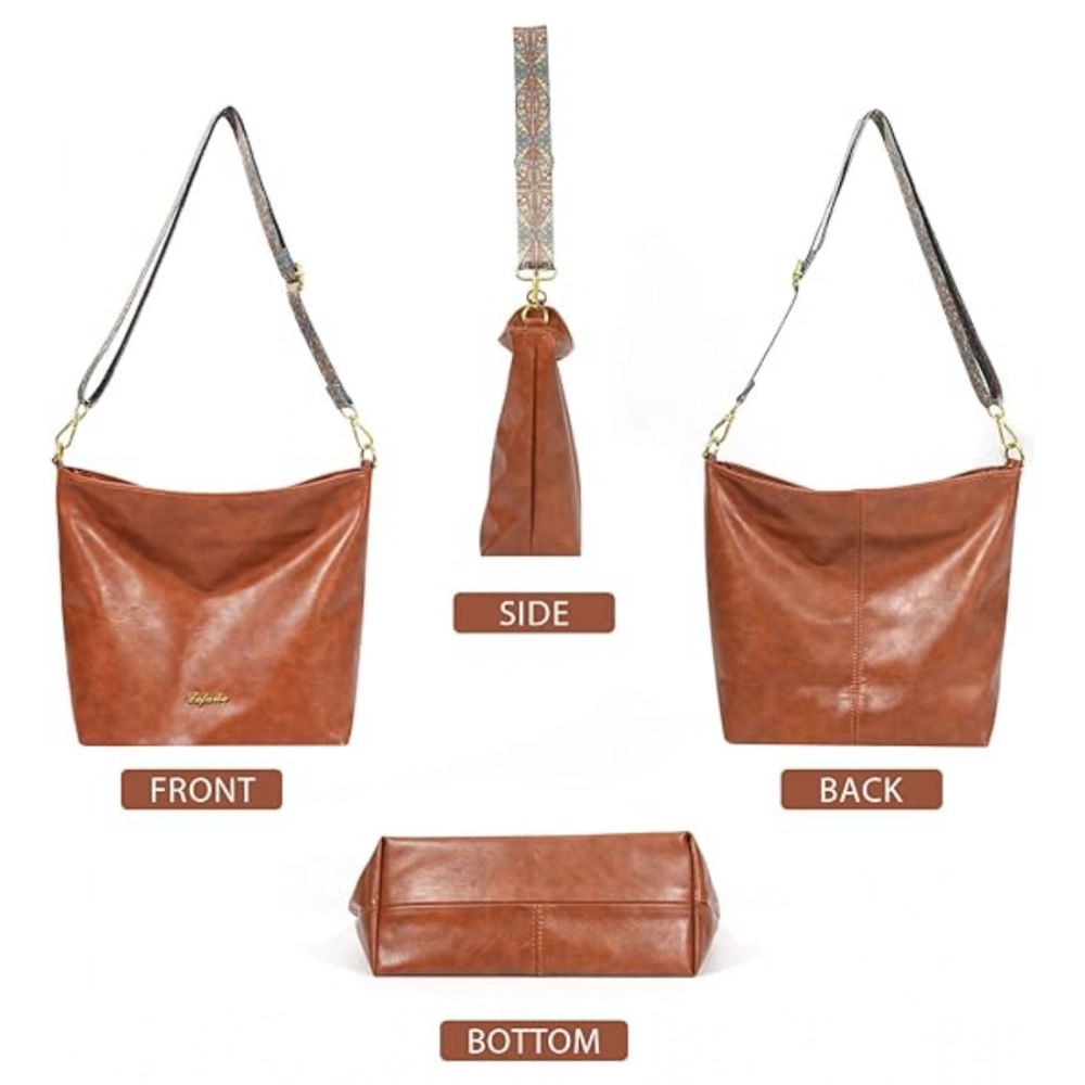Generic Women's PU Leather Medium Sling bag Zipper Handbag (Brown) - Image 2