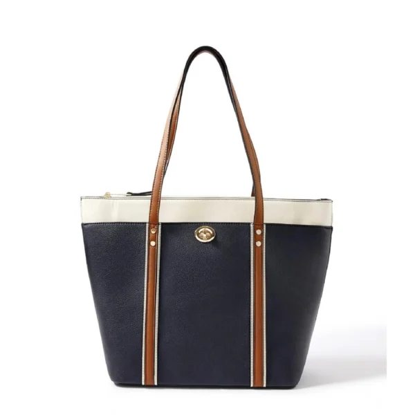 Generic Women's Faux Leather Large Shoulder Zipper Handbag (Dark Blue)