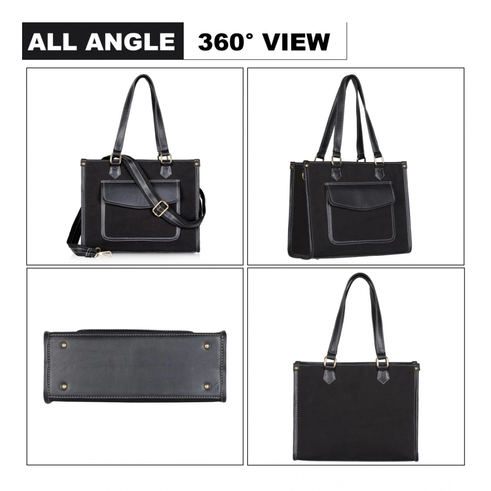 Generic Women's Canvas Medium Top handle Satchel Zipper Handbag (Black) - Image 2