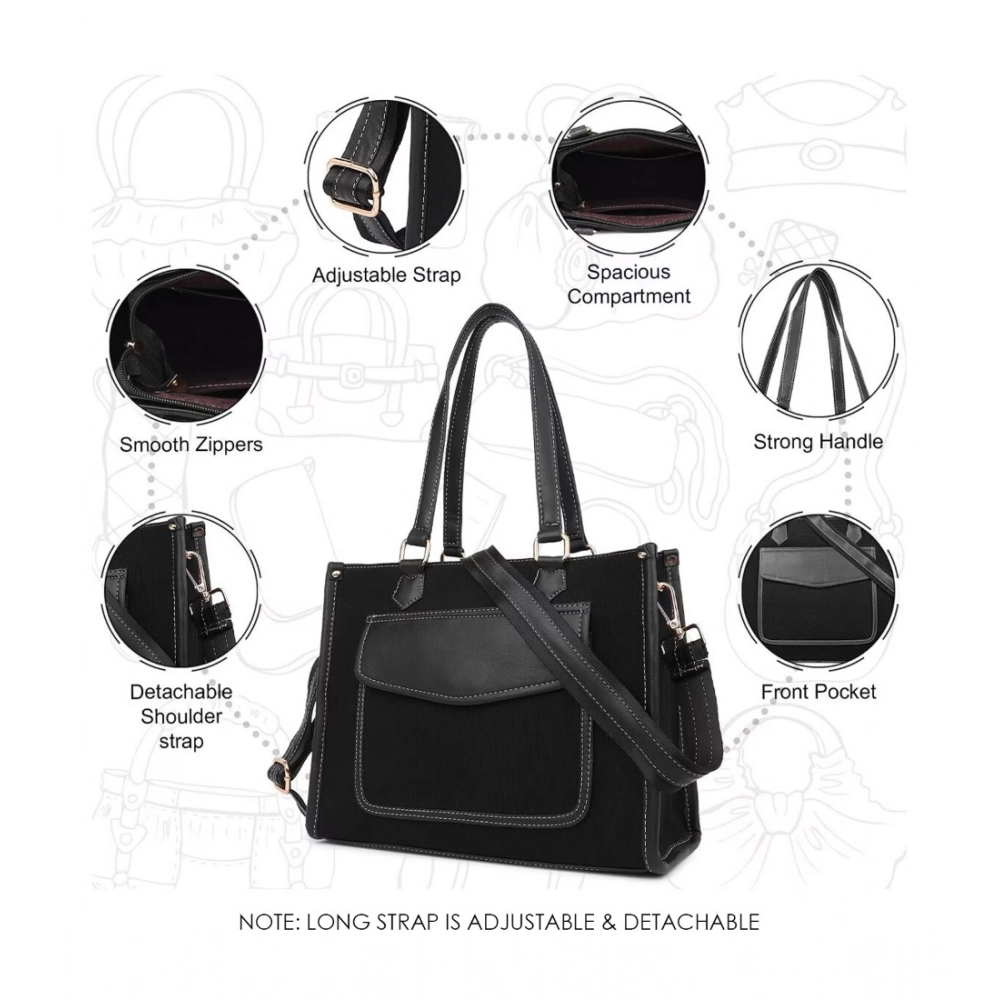 Generic Women's Canvas Medium Top handle Satchel Zipper Handbag (Black) - Image 3