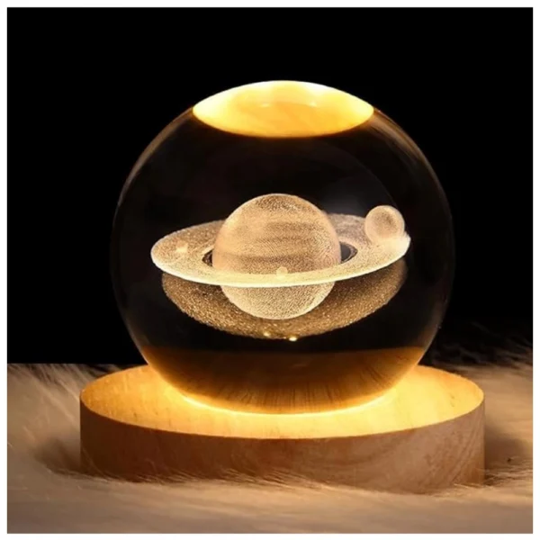 Generic Wood 3D Saturn Crystal Ball Lamp Lamp with USB Powered (Transparent)