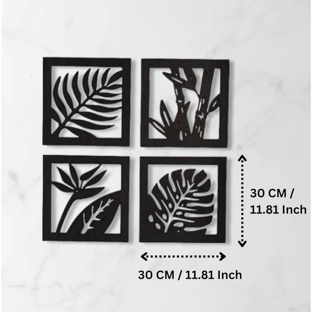 Generic 7 Decore Wooden 4 Pieces Square Tree Leaf Wall Art Panel Frame – Black (Big Size) - Image 2