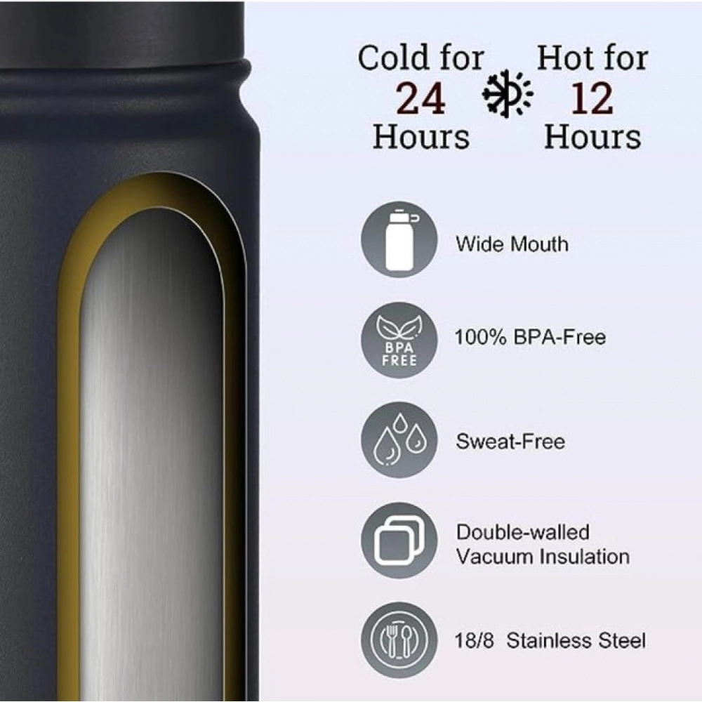 Generic 1000 Ml Double Wall Insulated Stainless Steel Water Bottle With Screw Lid (Black) - Image 3