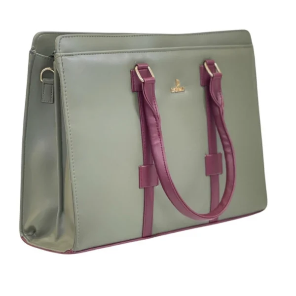 Generic Women's Polyurethane Solid Structured Shoulder Tote Handbag (Sage Green-Burgundy)