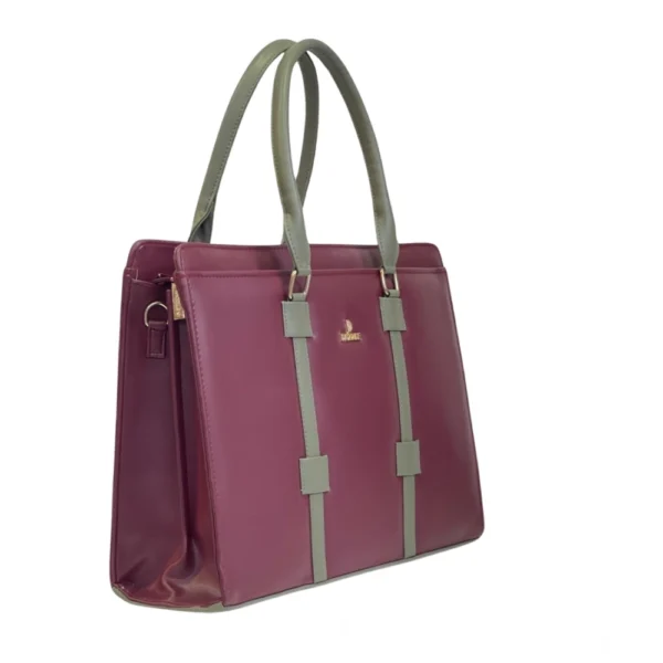 Generic Women's Polyurethane Solid Structured Shoulder Tote Handbag (Burgundy-Gray)
